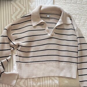 Pistola Beige and Black Striped V-Neck Sweater